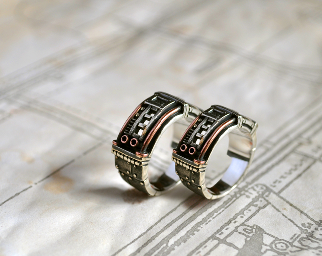 steampunk silver wedding rings